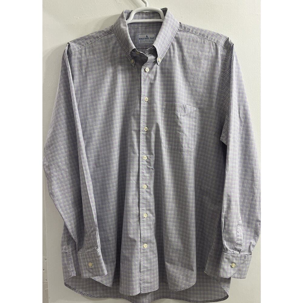 Bird Dog Bay‎ XL Cotton Purple Green White Plaid Button Down Long Sleeve Shirt